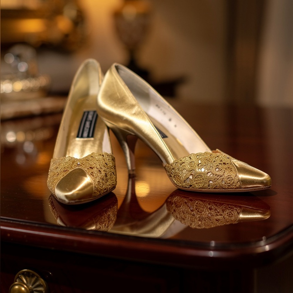Stuart Weitzman Gold Lace Heels